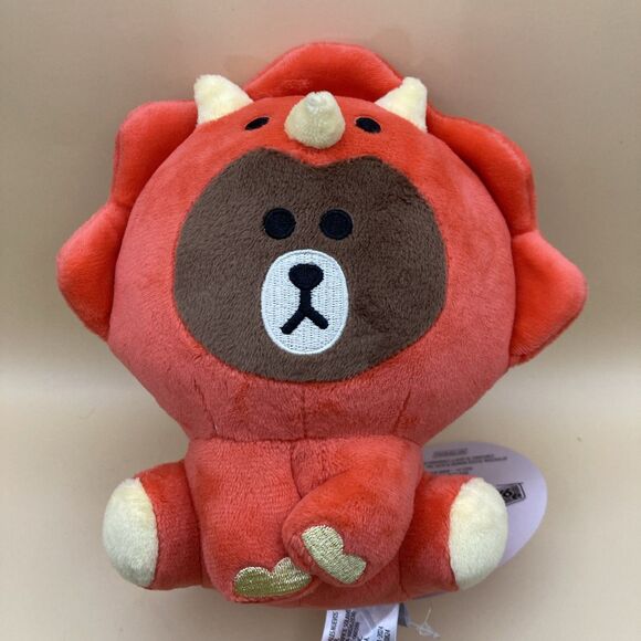 LINE FRIENDS Jungle Brown Teddy Bear in Red Dinosaur Costume 14" Plush NWT - Picture 2 of 7